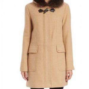 Ellen Tracy Blue Fox Fur Trimmed Toggle Coat